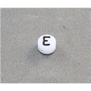 Alphabet Beads - E White with Black Opaque 7mm ea