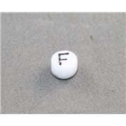 Alphabet Beads - F White with Black Opaque 7mm ea