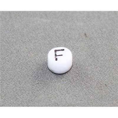 Alphabet Beads - F White with Black Opaque 7mm ea