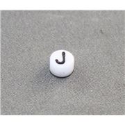 Alphabet Beads - J White with Black Opaque 7mm ea