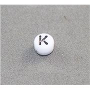 Alphabet Beads - K White with Black Opaque 7mm ea