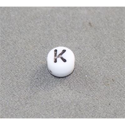 Alphabet Beads - K White with Black Opaque 7mm ea