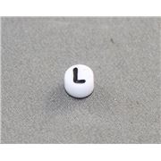 Alphabet Beads - L White with Black Opaque 7mm ea