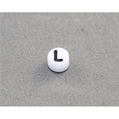Alphabet Beads - L White with Black Opaque 7mm ea