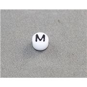 Alphabet Beads - M White with Black Opaque 7mm ea