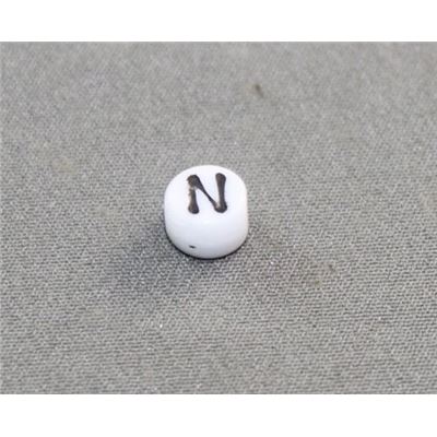 Alphabet Beads - N White with Black Opaque 7mm ea
