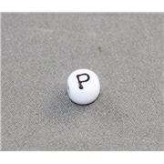 Alphabet Beads - P White with Black Opaque 7mm ea
