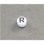 Alphabet Beads - R White with Black Opaque 7mm ea