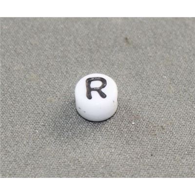 Alphabet Beads - R White with Black Opaque 7mm ea