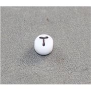 Alphabet Beads - T White with Black Opaque 7mm ea