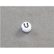 Alphabet Beads - U White with Black Opaque 7mm ea