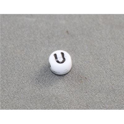Alphabet Beads - U White with Black Opaque 7mm ea
