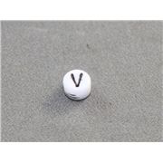 Alphabet Beads - V White with Black Opaque 7mm ea