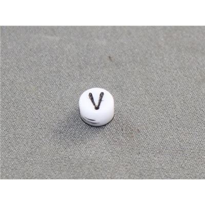 Alphabet Beads - V White with Black Opaque 7mm ea