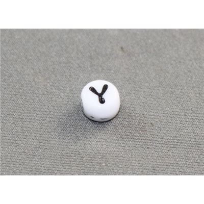 Alphabet Beads - Y White with Black Opaque 7mm ea