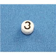 Number Beads - 3 White with Black Opaque 7mm ea