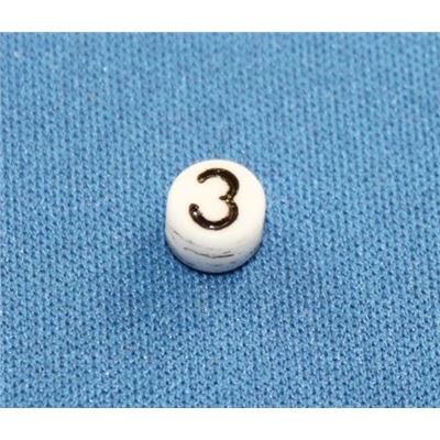Number Beads - 3 White with Black Opaque 7mm ea