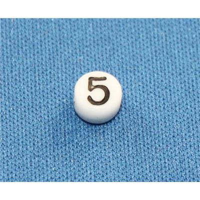 Number Beads - 5 White with Black Opaque 7mm ea