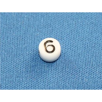 Number Beads - 6 White with Black Opaque 7mm ea