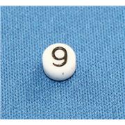 Number Beads - 9 White with Black Opaque 7mm ea