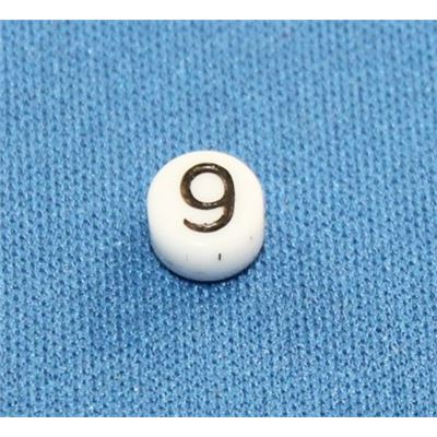 Number Beads - 9 White with Black Opaque 7mm ea