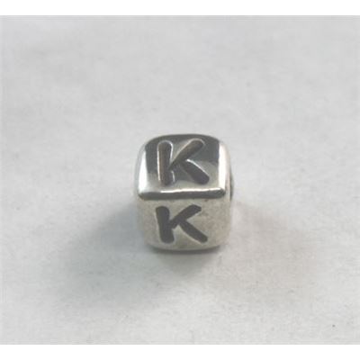 Alphabet Beads - K Nickel with Black Opaque 7mm ea