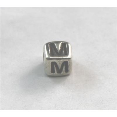 Alphabet Beads - M Nickel with Black Opaque 7mm ea