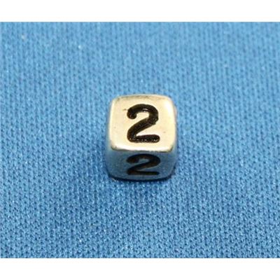Number Beads - 2 Nickel with Black Opaque 7mm ea