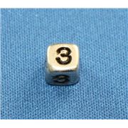 Number Beads - 3 Nickel with Black Opaque 7mm ea