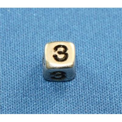 Number Beads - 3 Nickel with Black Opaque 7mm ea