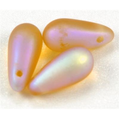 Czech Glass Drop Light Topaz Frost AB 10x6mm ea