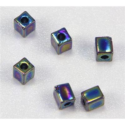 Miyuki Cube Rainbow Black AB 4mm Tube approx 20gm